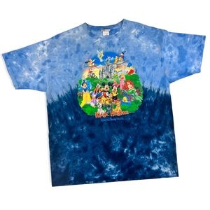 Vintage Y2K Walt Disney world tie dye blue shirt XL double sided Disney movies
